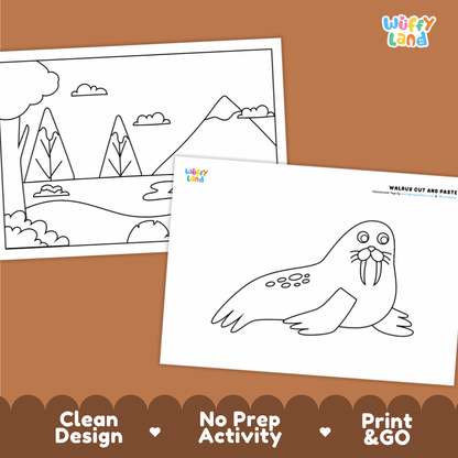 Walrus Cut and Paste Craft and Coloring Activity Worksheets