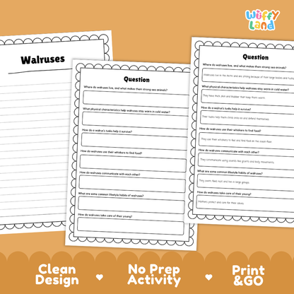 Walruses Reading Passage and Questions Worksheets with Answer Key