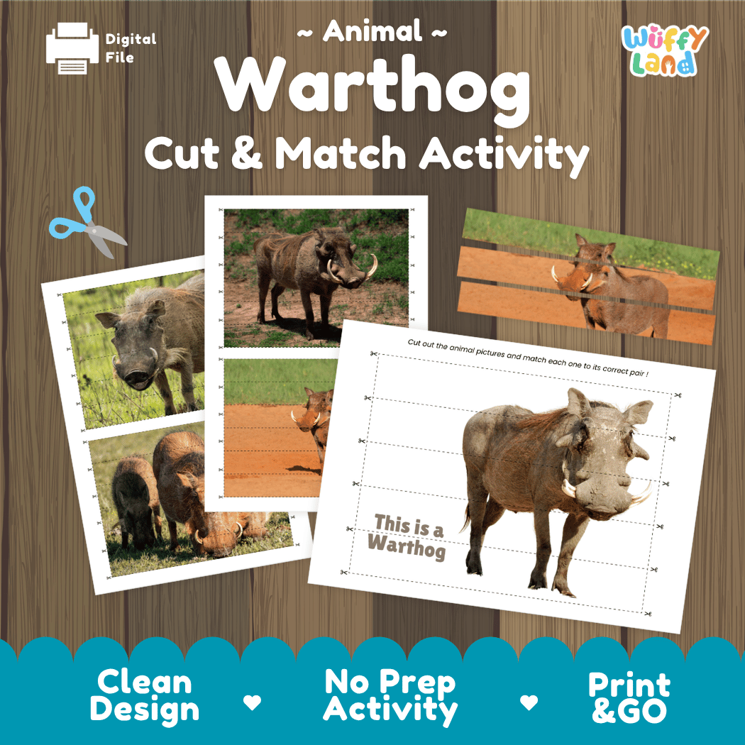 Warthog Cut and Match Activity Worksheets | Safari Animal Puzzle Printables