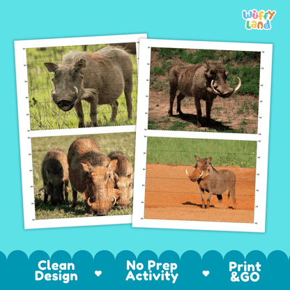 Warthog Cut and Match Activity Worksheets | Safari Animal Puzzle Printables