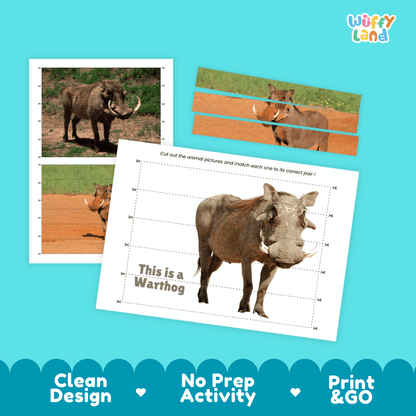 Warthog Cut and Match Activity Worksheets | Safari Animal Puzzle Printables