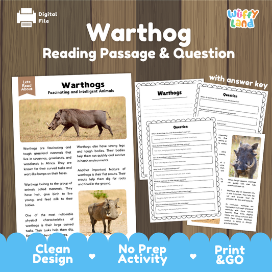 Warthog Reading Passage and Comprehension Questions Worksheets
