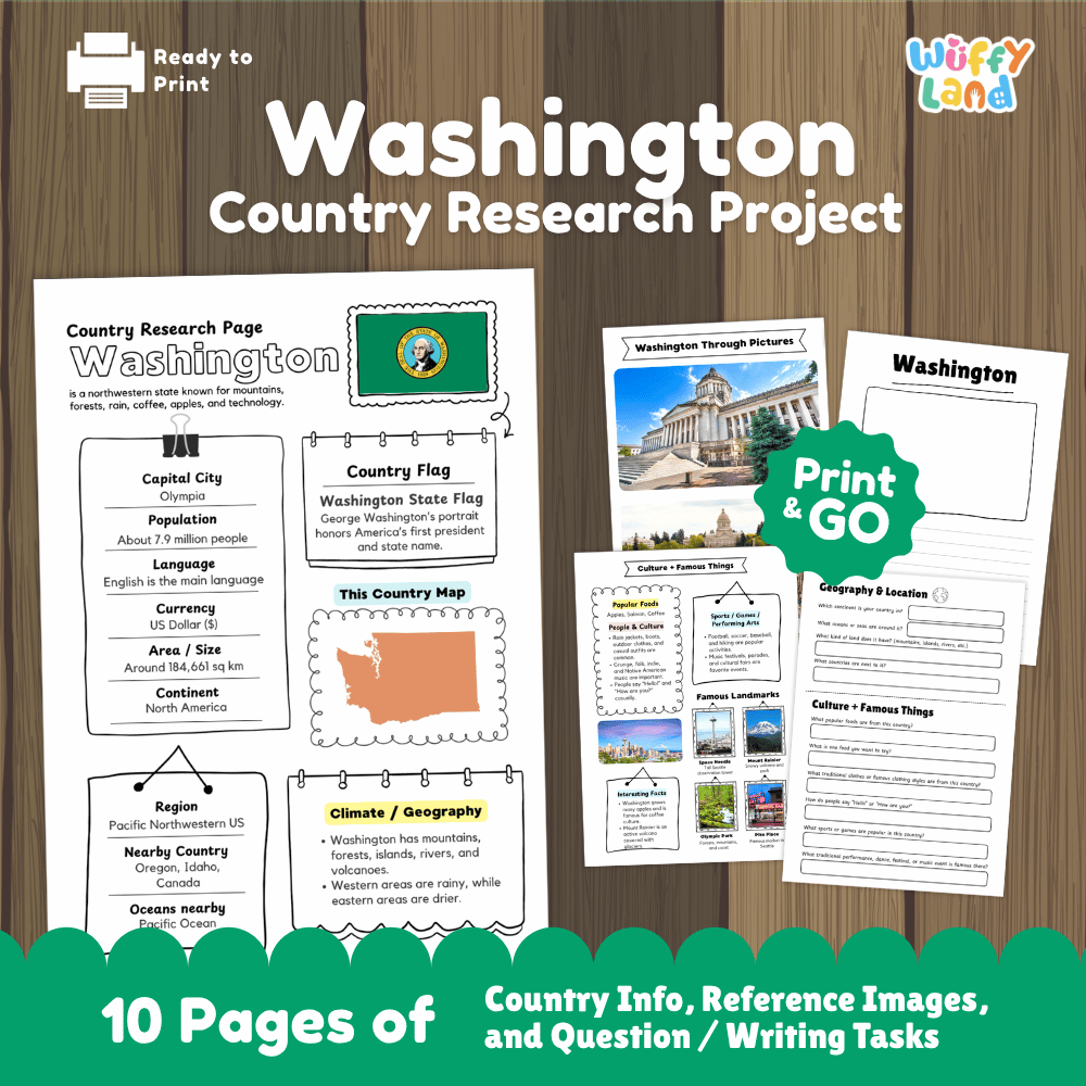 Washington Country Research Project Worksheets and Activity Pages