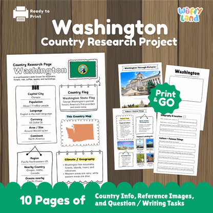 Washington Country Research Project Worksheets and Activity Pages