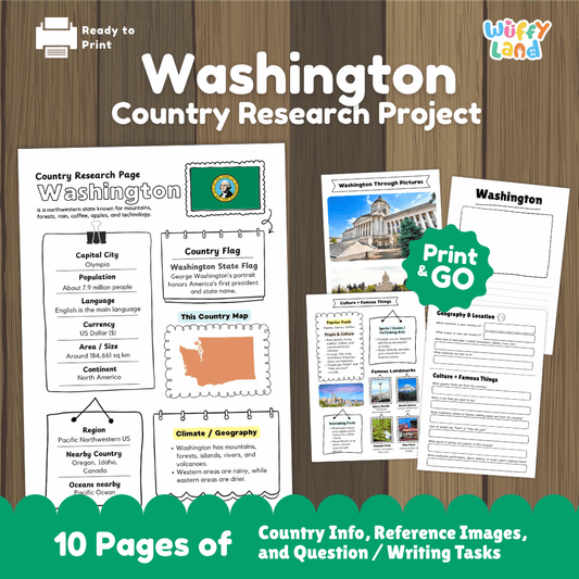 Washington Country Research Project Worksheets and Activity Pages