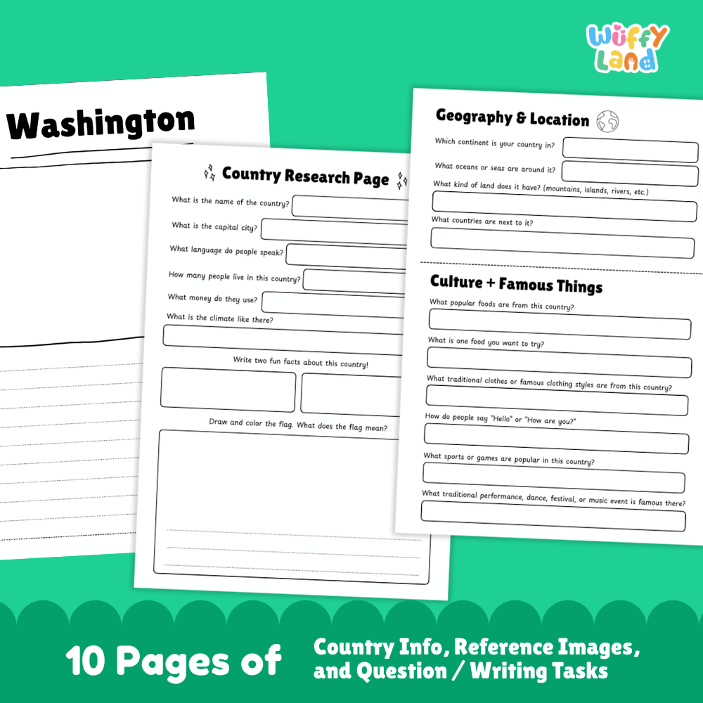 Washington Country Research Project Worksheets and Activity Pages