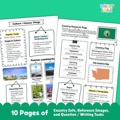 Washington Country Research Project Worksheets and Activity Pages