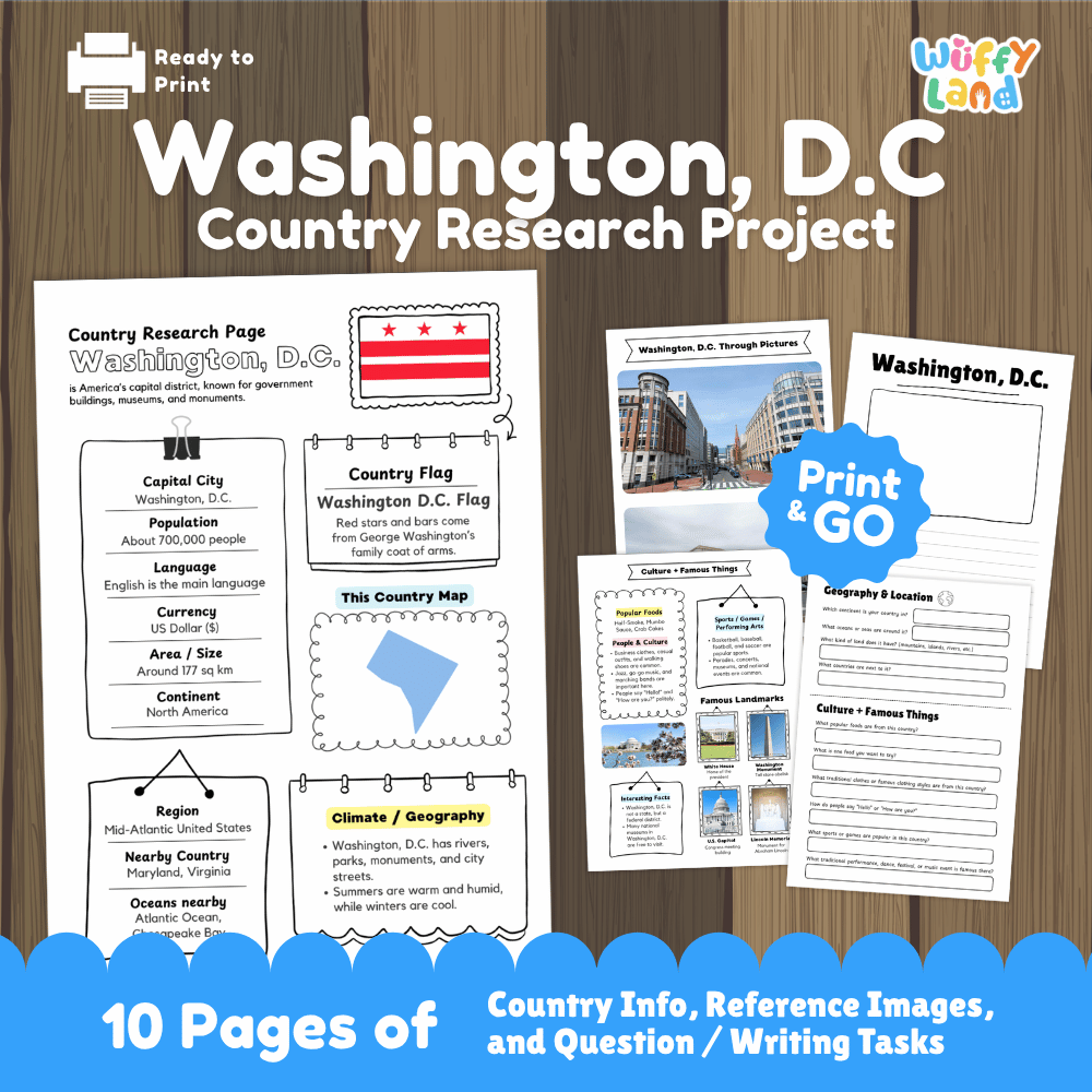 Washington, D.C. Country Research Project Worksheets and Activity Pages