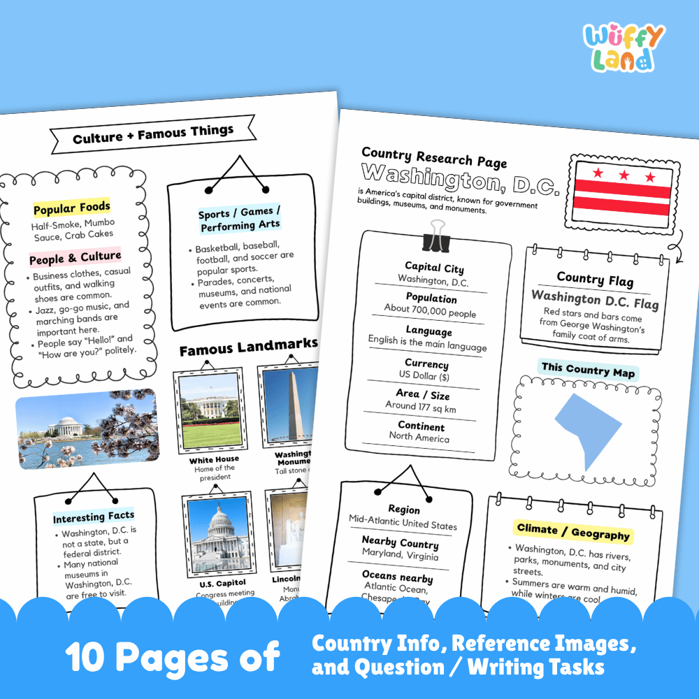 Washington, D.C. Country Research Project Worksheets and Activity Pages