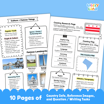 Washington, D.C. Country Research Project Worksheets and Activity Pages
