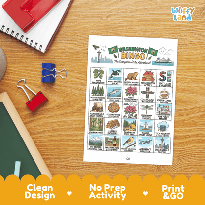 Washington Geography BINGO Game Evergreen State Activity Printable Boards