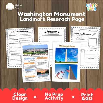 Washington Monument Landmark Research Project Activity Worksheets and Fact Sheet
