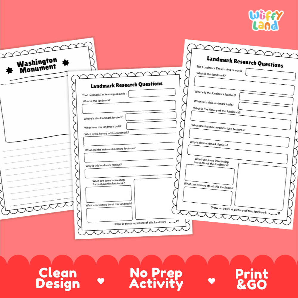 Washington Monument Landmark Research Project Activity Worksheets and Fact Sheet