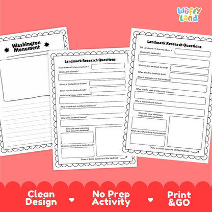 Washington Monument Landmark Research Project Activity Worksheets and Fact Sheet