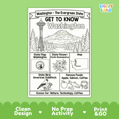 Washington State Geography Coloring Poster and Activity Worksheet