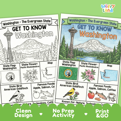 Washington State Geography Coloring Poster and Activity Worksheet