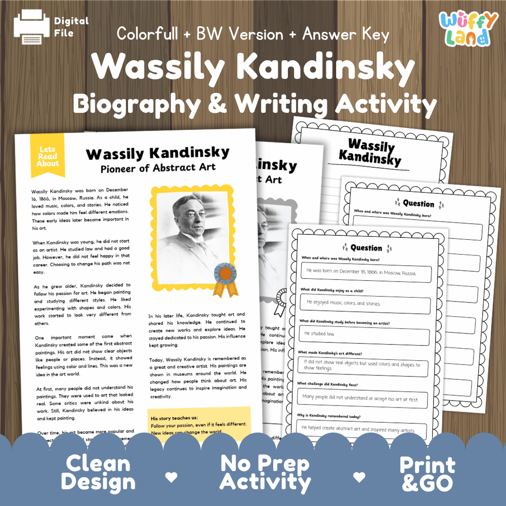 Wassily Kandinsky Biography Reading Passage and Writing Activity Worksheets