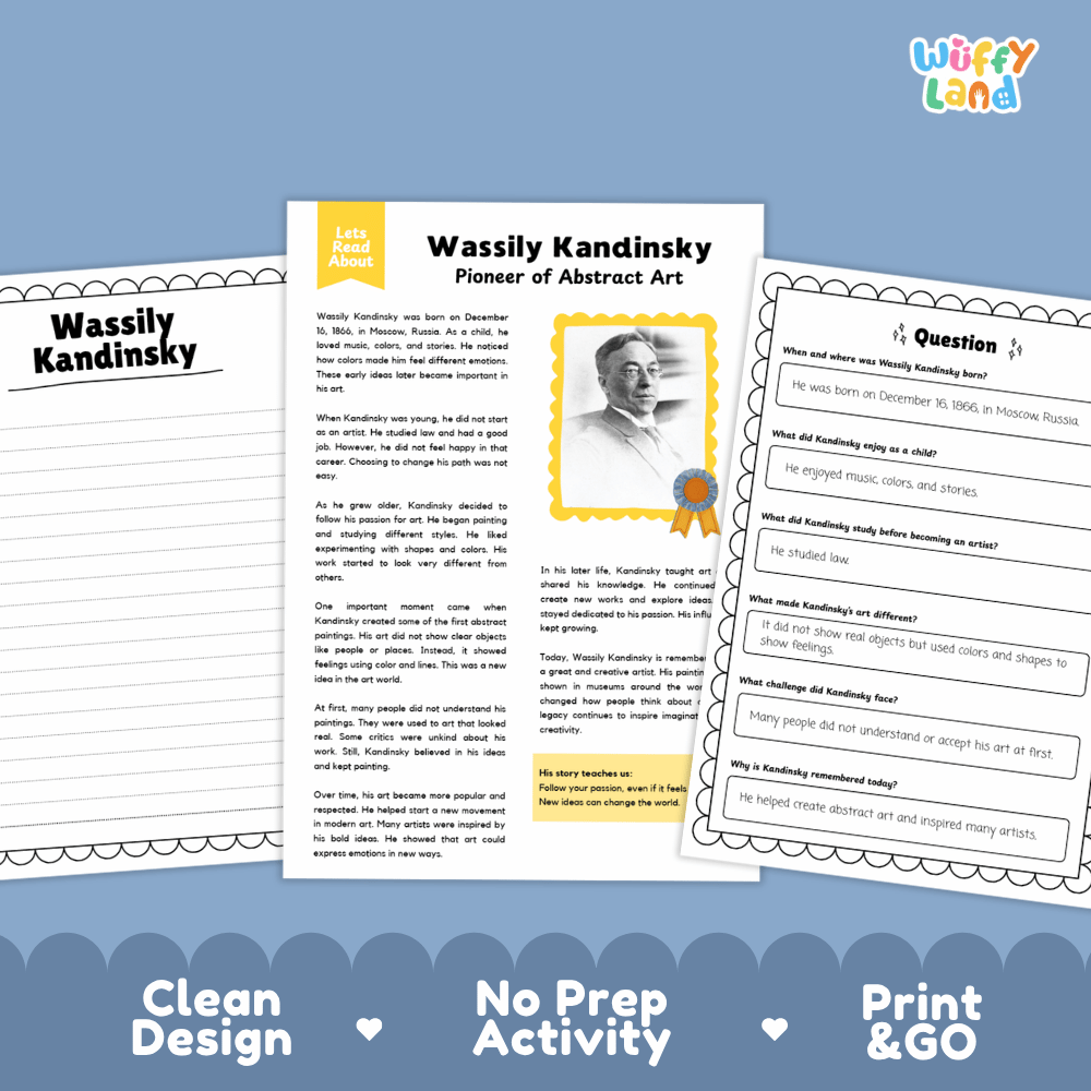 Wassily Kandinsky Biography Reading Passage and Writing Activity Worksheets