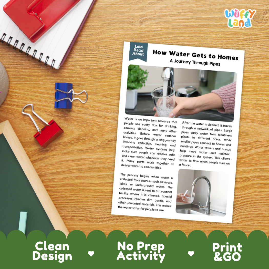 Printable student worksheet with short-answer reading comprehension questions covering water utilities and science