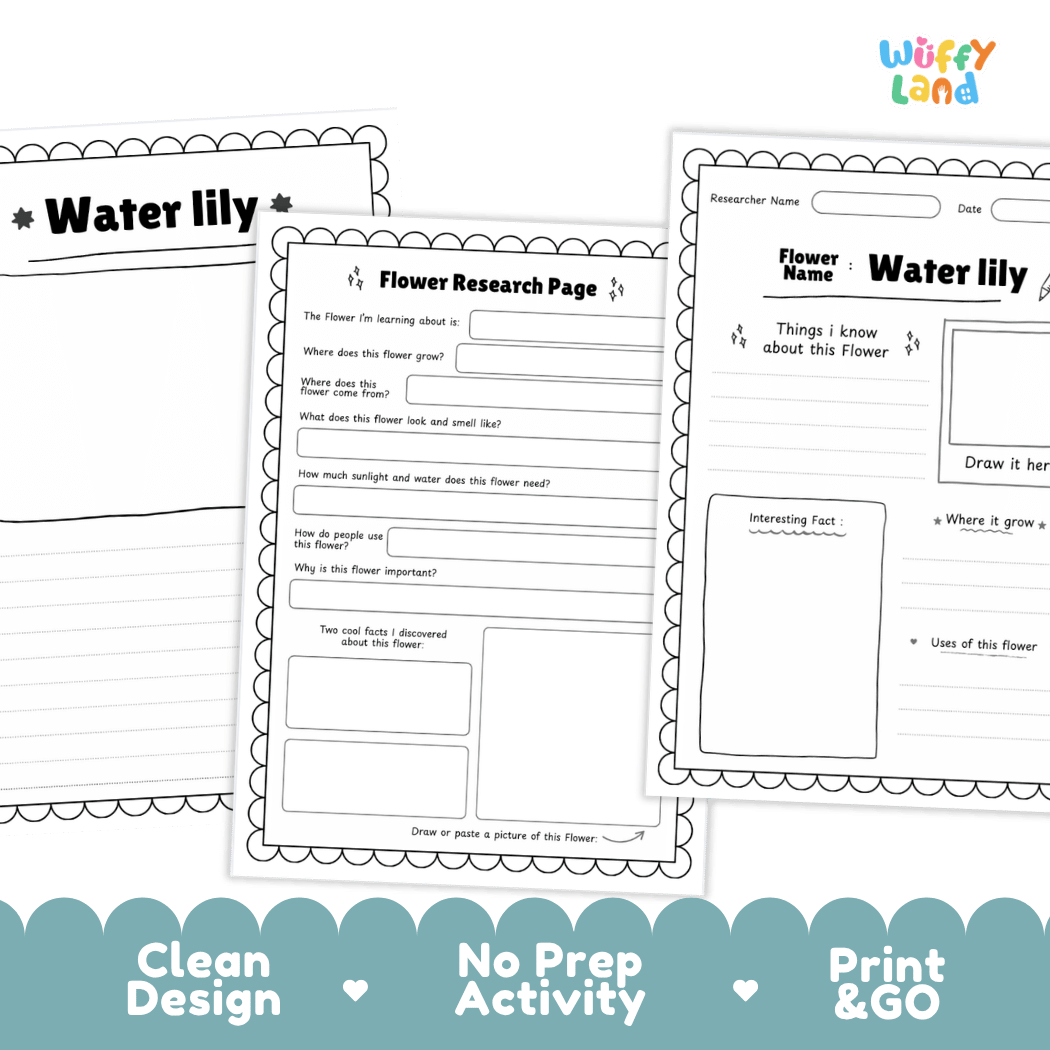 Water Lily Plant Research Page and Worksheets Print and Go Activity