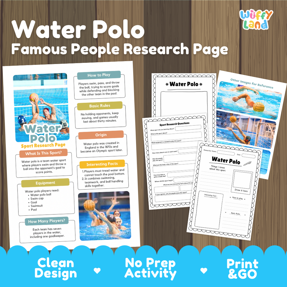 Water Polo Sport Research Project Worksheets and Fact Sheet Activity