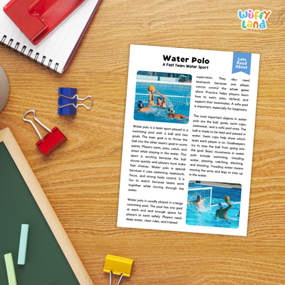 Water Polo Sports Reading Passages and Comprehension Questions Worksheets