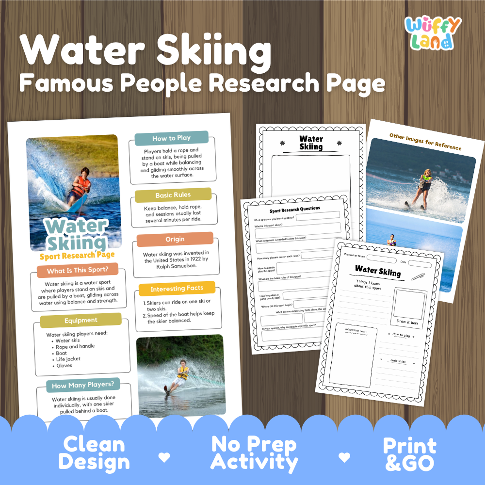 Water Skiing Sport Research Project Worksheets and Fact Sheet Activity
