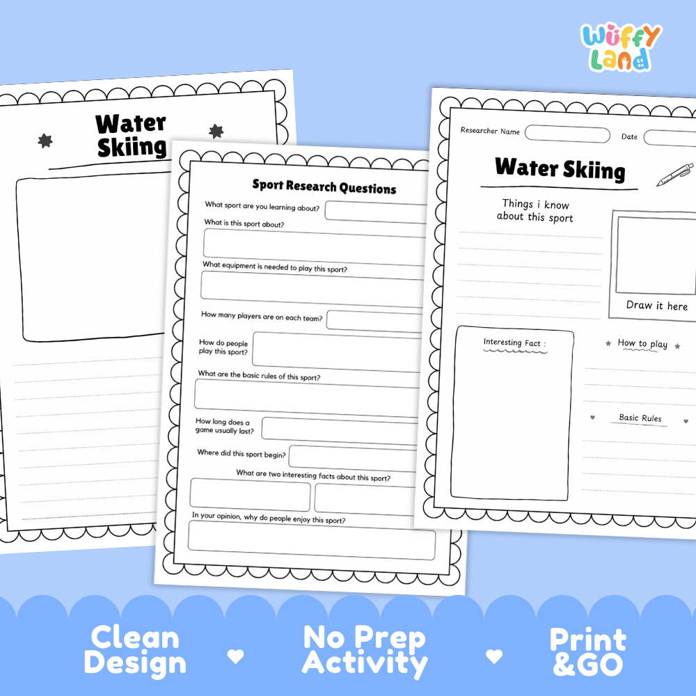 Water Skiing Sport Research Project Worksheets and Fact Sheet Activity