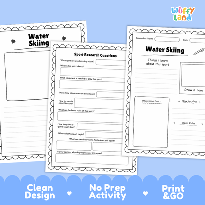 Water Skiing Sport Research Project Worksheets and Fact Sheet Activity