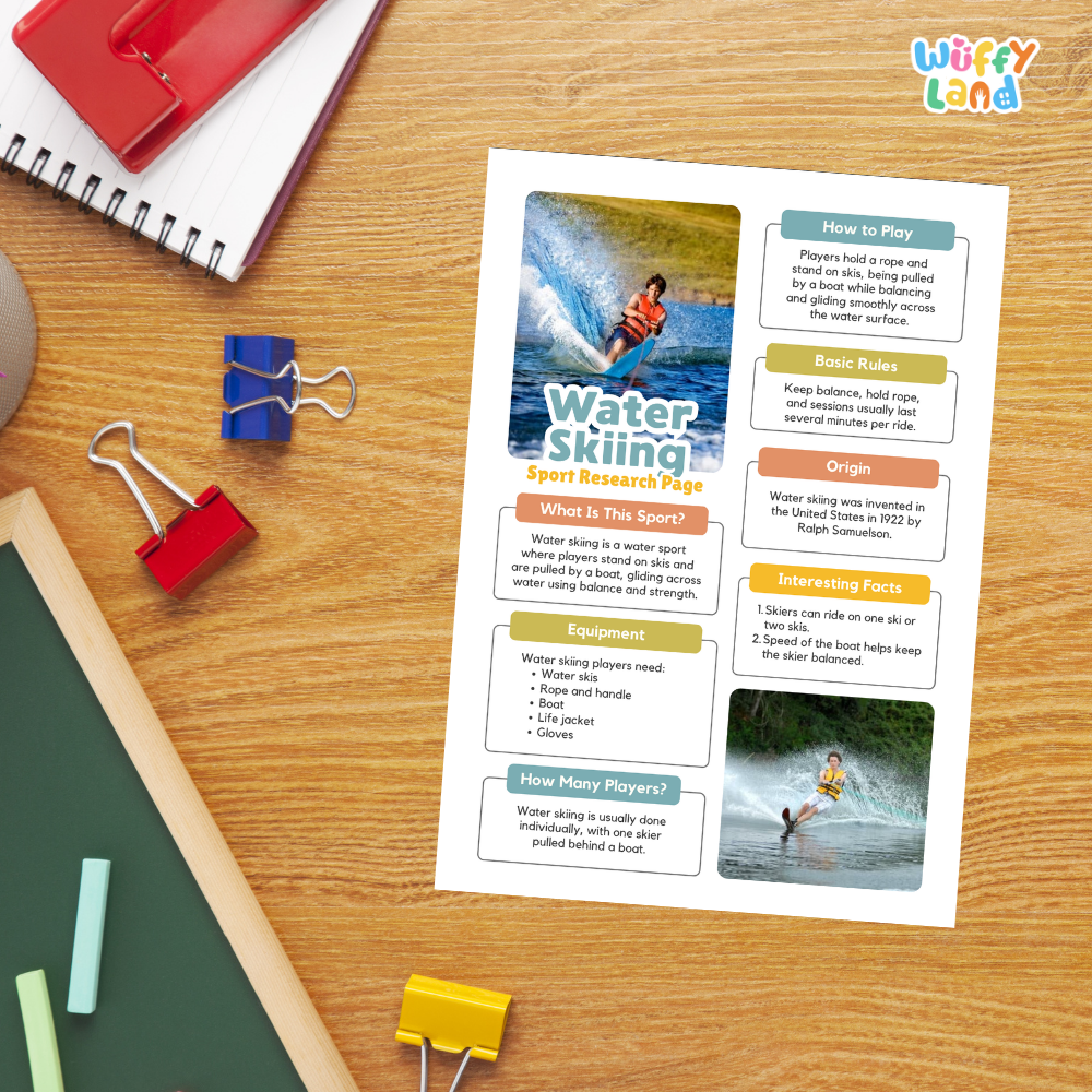 Water Skiing Sport Research Project Worksheets and Fact Sheet Activity