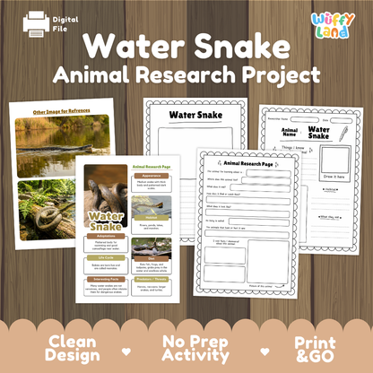 Water Snake Animal Research Project Printable Informational Writing Worksheets
