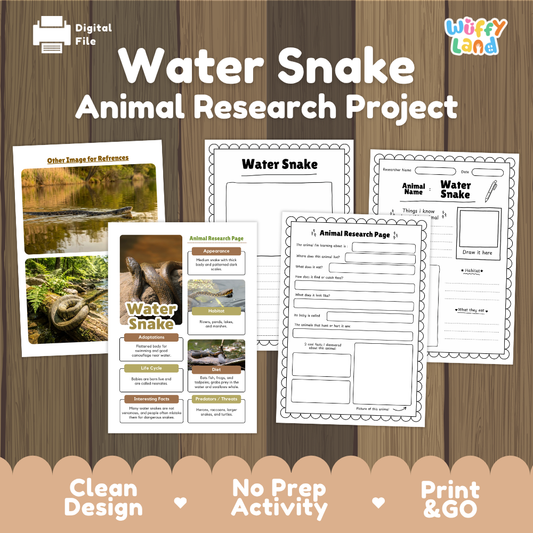 Water Snake Animal Research Project Printable Informational Writing Worksheets