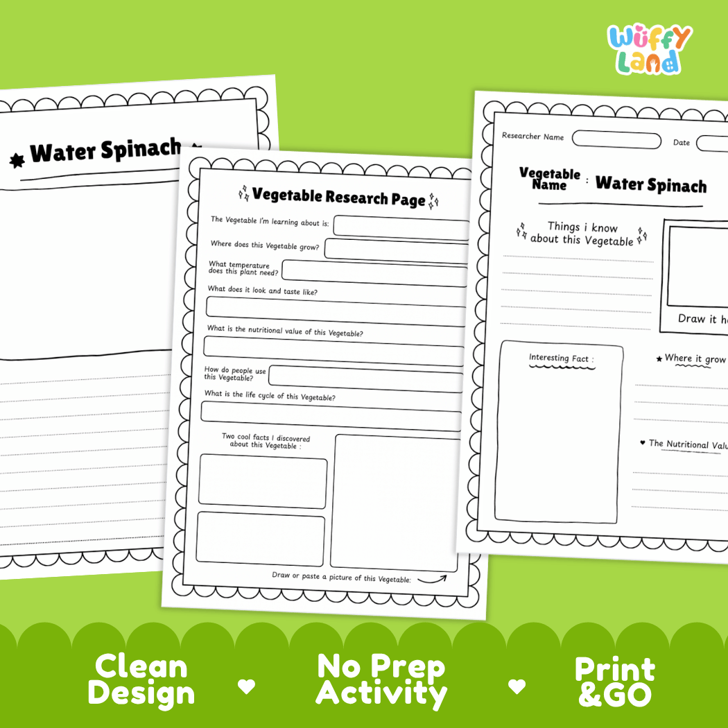 Water Spinach Vegetable Research Page Science Worksheets and Fact Sheet