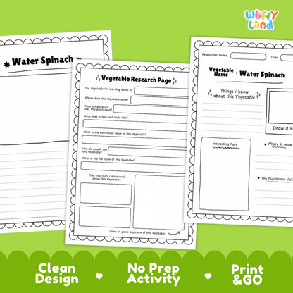Water Spinach Vegetable Research Page Science Worksheets and Fact Sheet