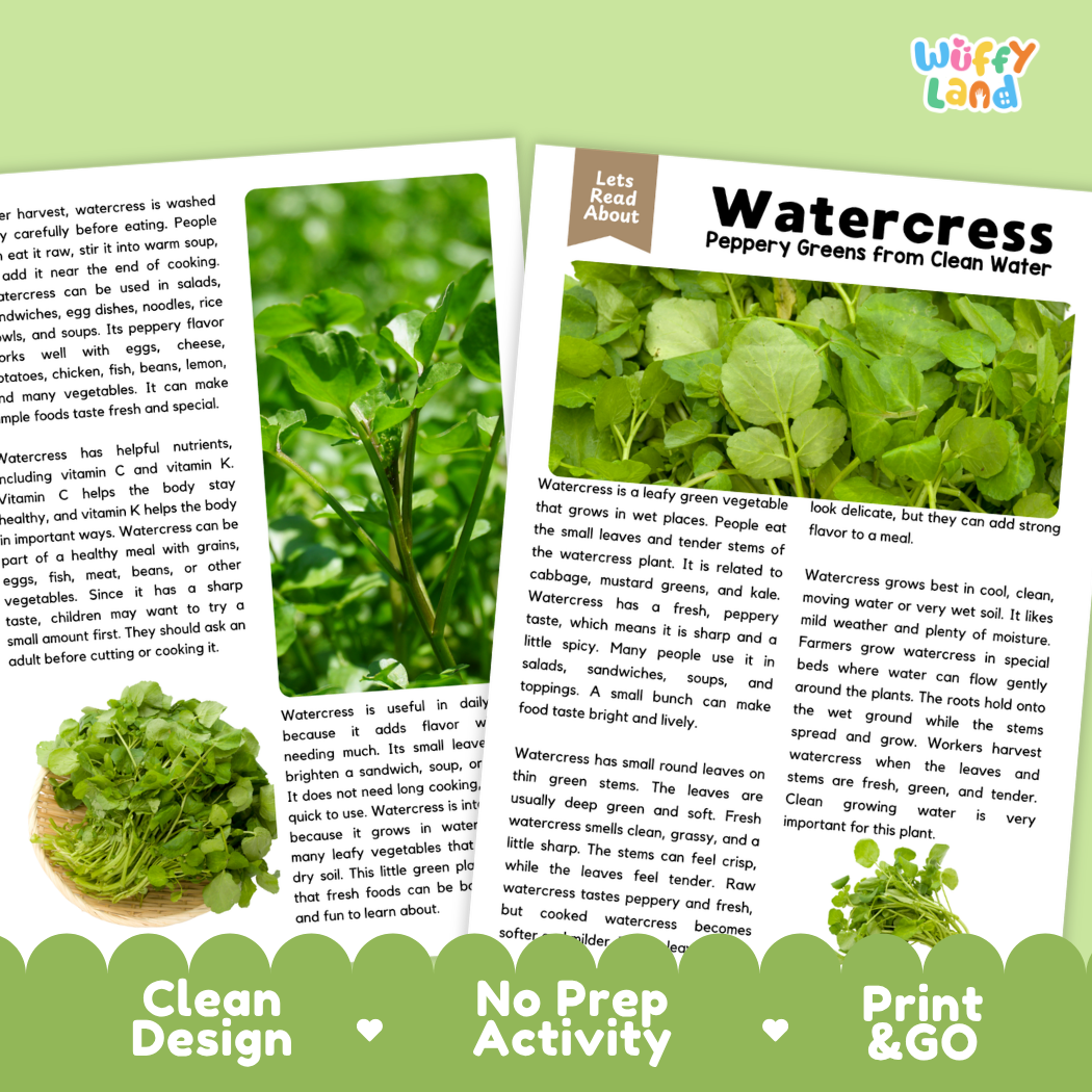 Teacher answer key page showing complete question solutions for watercress reading comprehension practice
