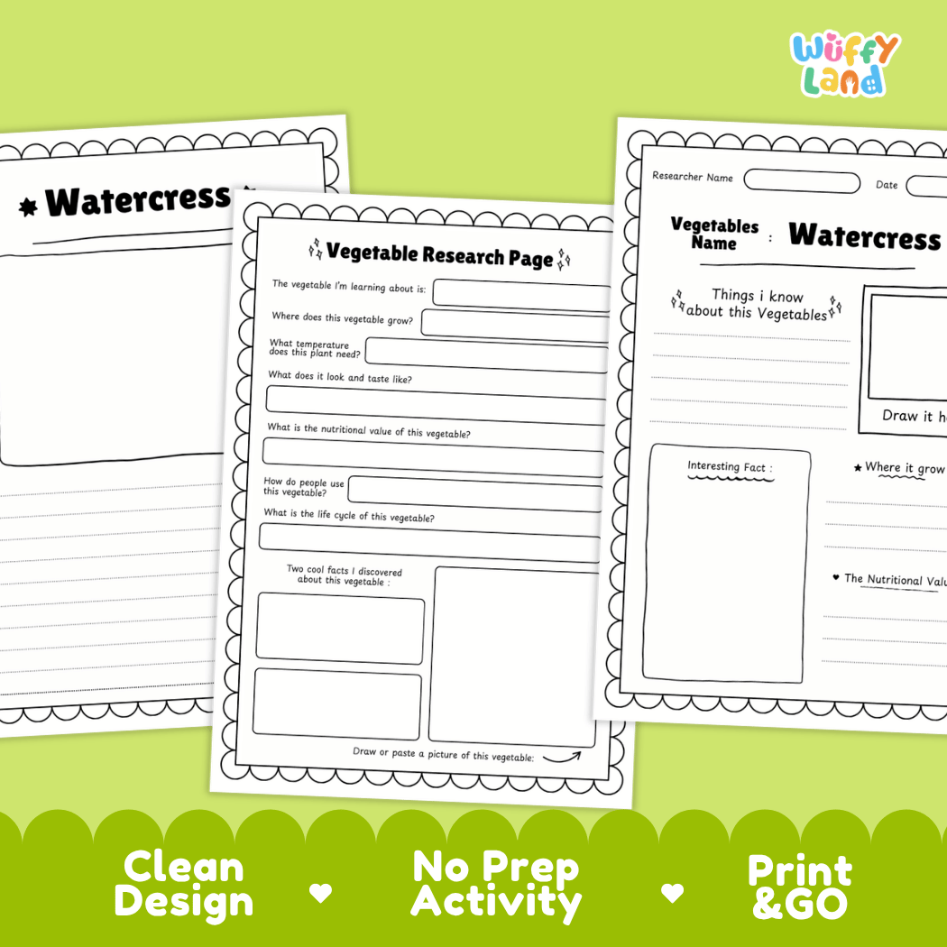 Watercress Vegetable Research Worksheets and Informational Fact Sheets