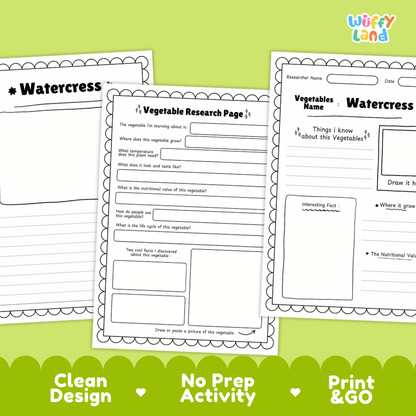 Watercress Vegetable Research Worksheets and Informational Fact Sheets