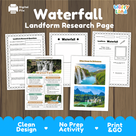 Waterfall Landform Research Page Worksheets and Reading Activity
