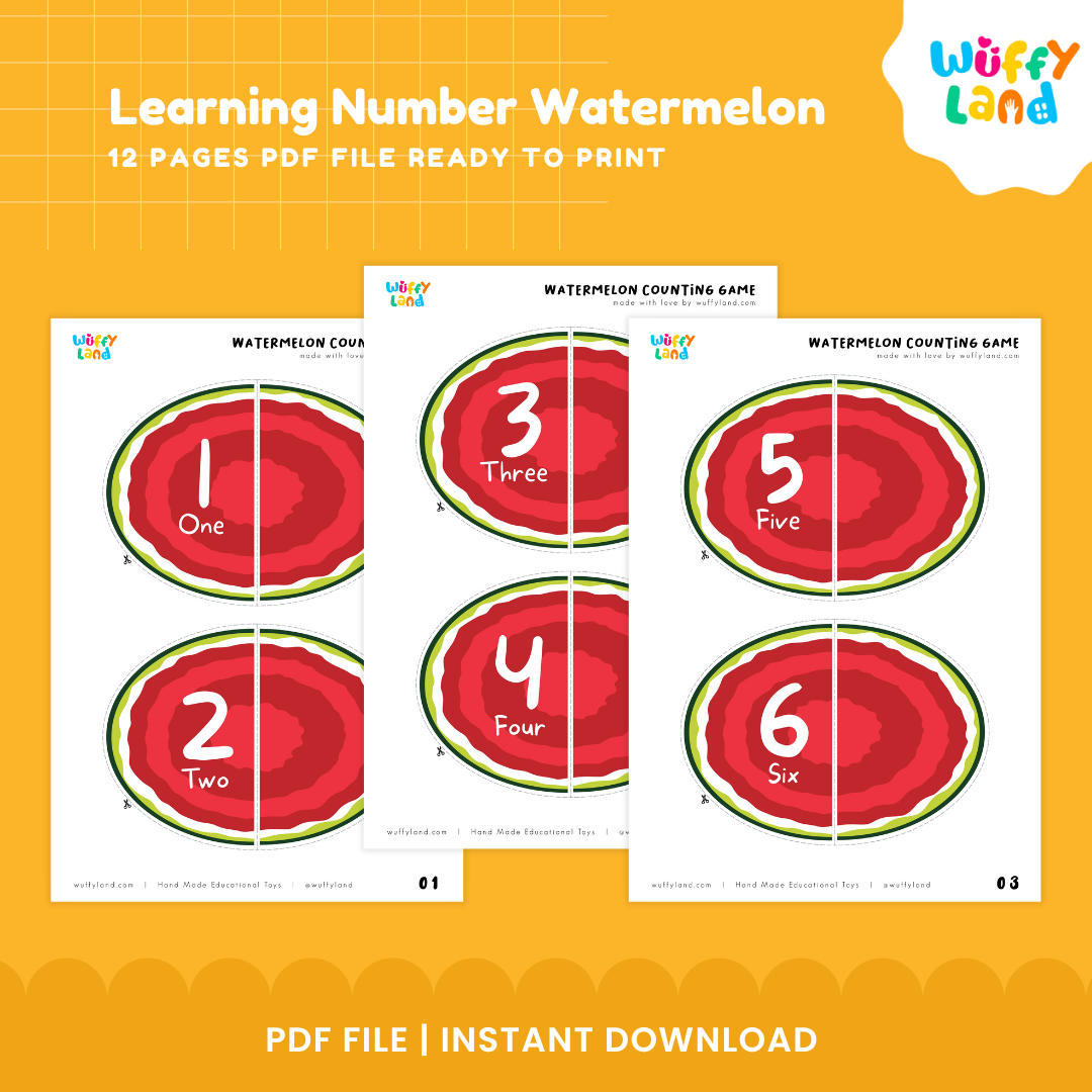 Printable watermelon counting activity for preschool and kindergarten students learning numbers and quantities