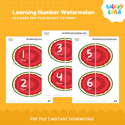 Printable watermelon counting activity for preschool and kindergarten students learning numbers and quantities