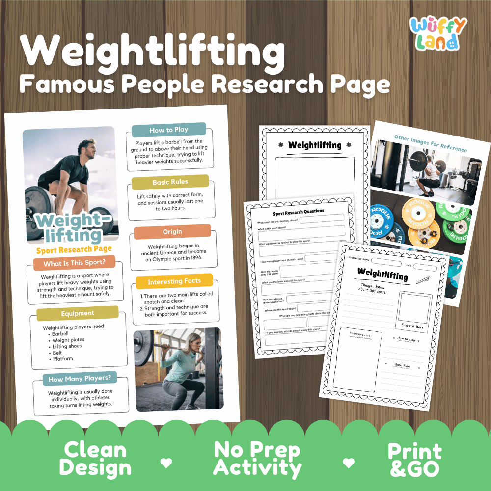 Weightlifting Sport Research Project Worksheets and Fact Sheet