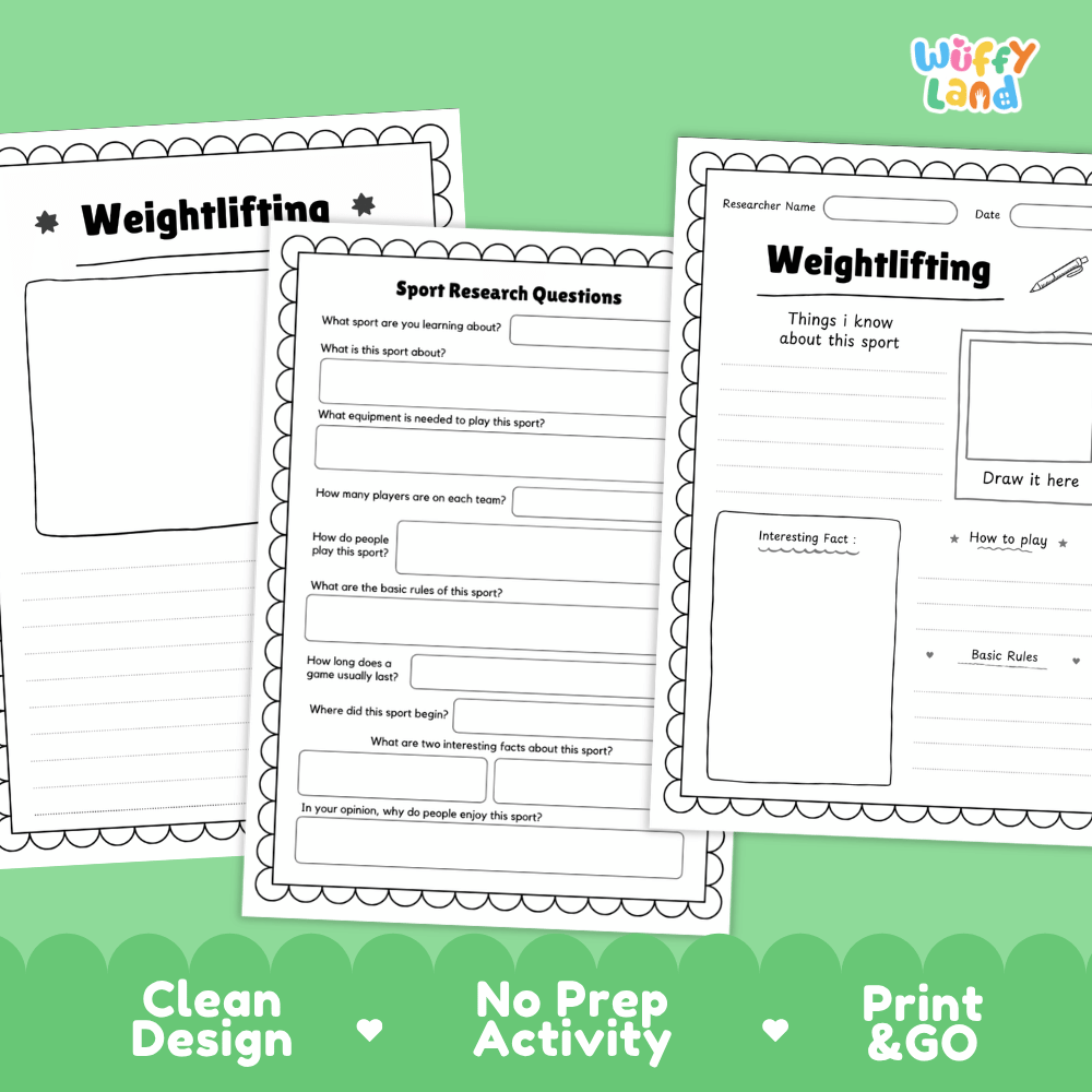Weightlifting Sport Research Project Worksheets and Fact Sheet