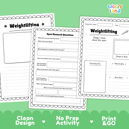 Weightlifting Sport Research Project Worksheets and Fact Sheet