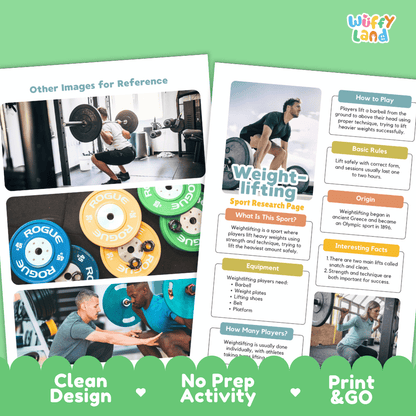 Weightlifting Sport Research Project Worksheets and Fact Sheet