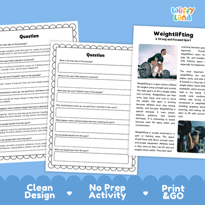Weightlifting Sports Reading Passages and Comprehension Questions Worksheets