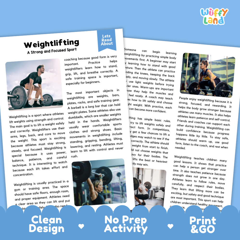 Weightlifting Sports Reading Passages and Comprehension Questions Worksheets