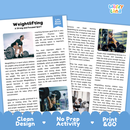 Weightlifting Sports Reading Passages and Comprehension Questions Worksheets