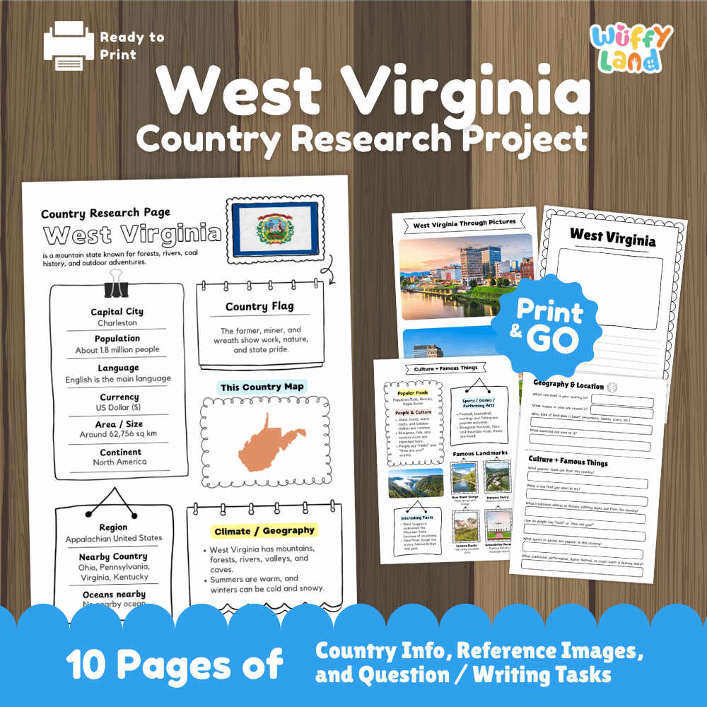 West Virginia Country Research Project Worksheets and Activity Pages