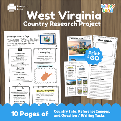 West Virginia Country Research Project Worksheets and Activity Pages
