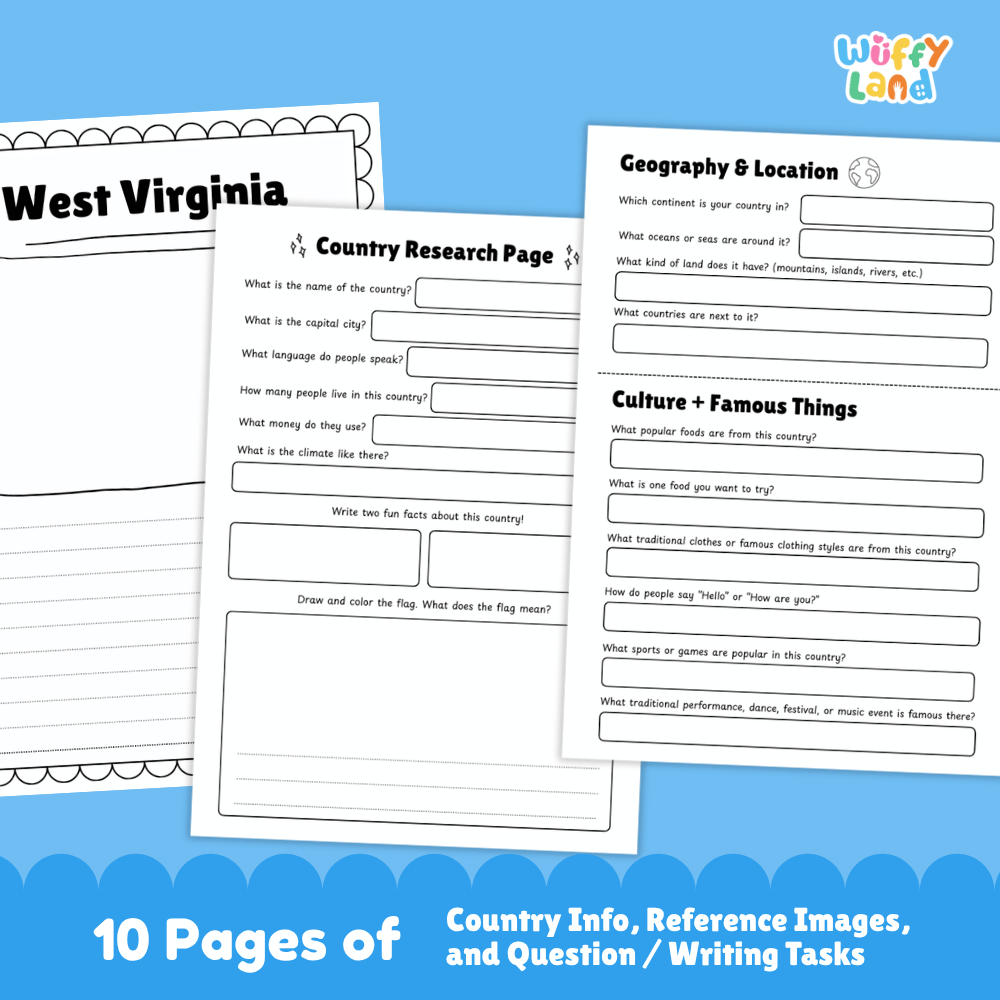 West Virginia Country Research Project Worksheets and Activity Pages